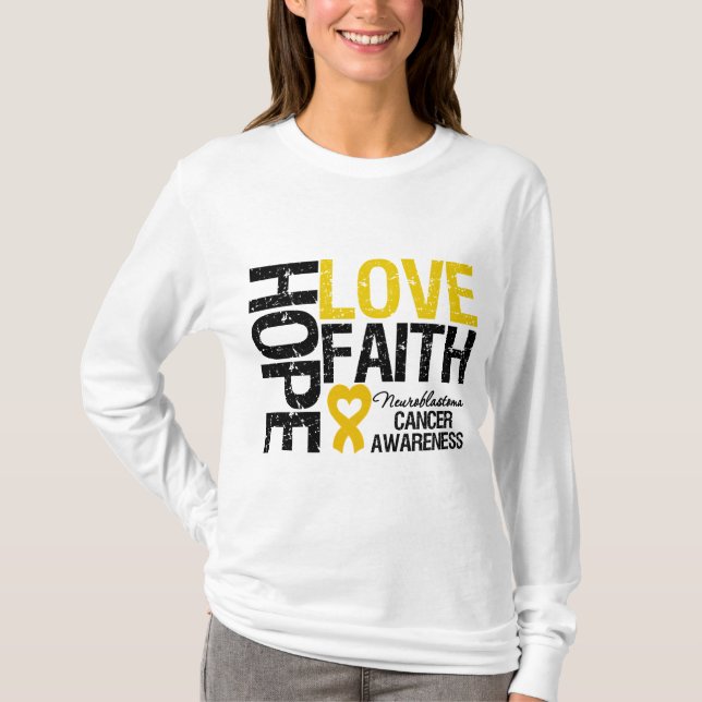 Camiseta Fé Neuroblastoma do amor da esperança (Frente)