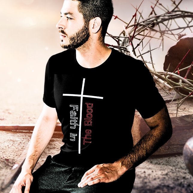 Camiseta Fé No Blood White Cross Christian (Christian Cross Faith in the Blood Black Men's T-Shirt)