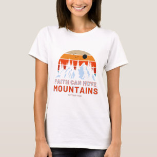 Camiseta Fé pode mover montanhas Bíblia mulher