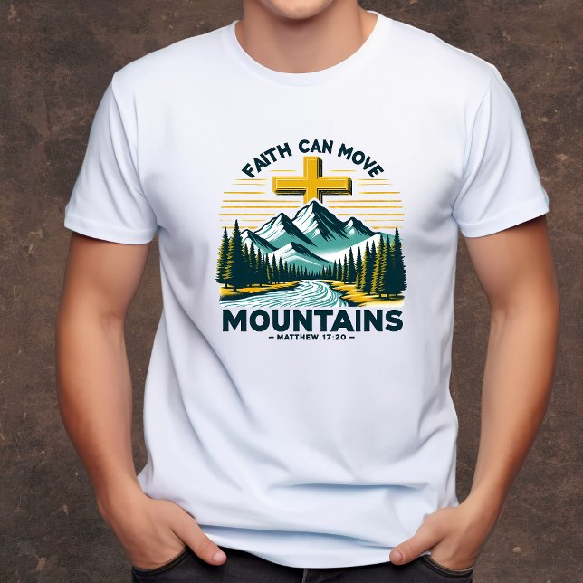 Camiseta Fé pode mover montanhas cristãs masculinas (Criador carregado)