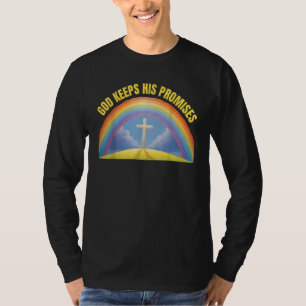 Camiseta Fé Religiosa Cristã Arco-Íris Deus Mantém Seu Pr