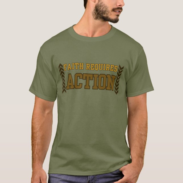 Camiseta Fé Requer Ação Inspiração Cristã (Frente)