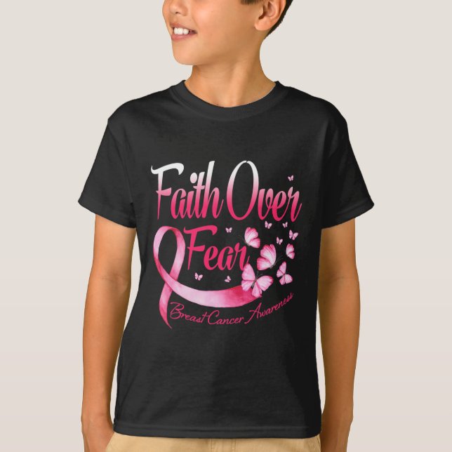 Camiseta Fé Sobre Medo Amor Ama Mama Conhecimento do Cancer (Frente)