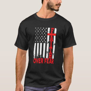 Camiseta Fé Sobre o Medo Bandeira Cristã Americana Para Hom