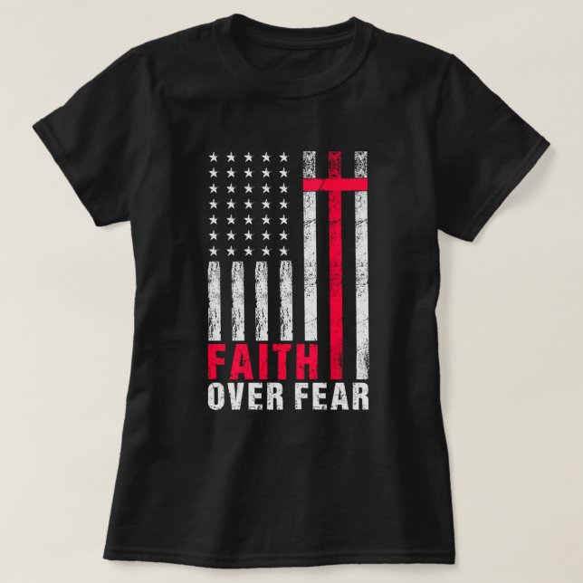 Camiseta Fé sobre o medo da tipografia americana (Frente do Design)