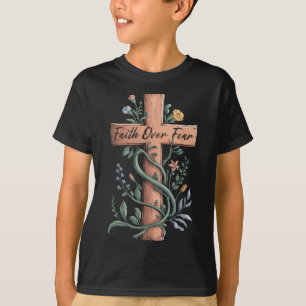 Camiseta Fé Sobre o Medo das Mulheres Cristãs Meninas Jesus