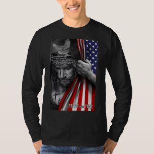 Camiseta Fé sobre o medo de Deus Jesus Christian Flag Engra