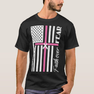 Camiseta Fé sobre o medo do sinalizador de cruz rosa