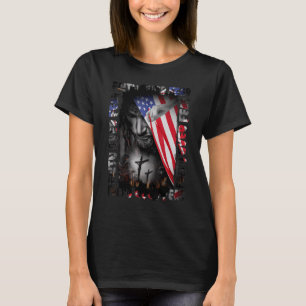 Camiseta Fé Sobre o Medo, Jesus Bandeira Americana Patriota