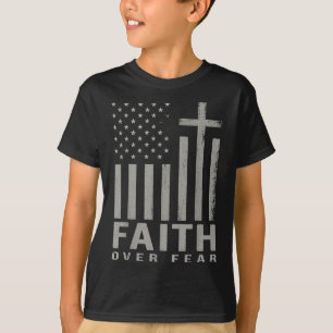 Camiseta Fé Sobre o Medo Jesus Cruz Cristã Bandeira dos EUA