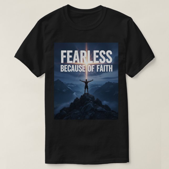 Camiseta  Fearless Because of Faith Christian Men’s T-Shirt (Frente do Design)