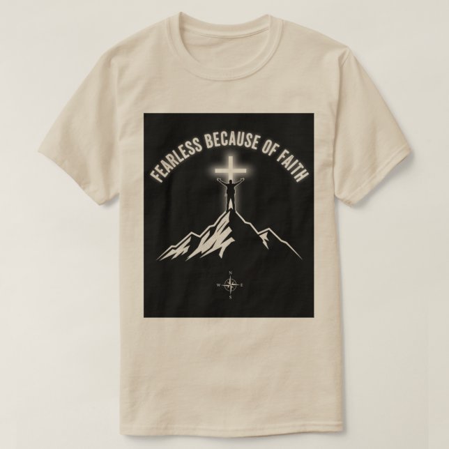Camiseta  Fearless Because of Faith Christian Men’s T-Shirt (Frente do Design)