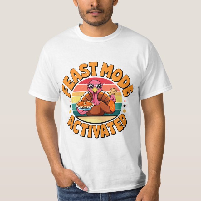 Camiseta Feast Mode Activated Funny Turkey T-shirt Design (Frente)