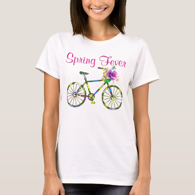 Camiseta Febre do Primavera de Bicicleta Floral Retroativa (Frente)