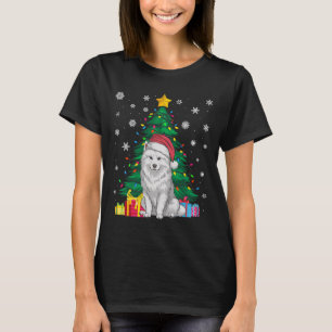 Camiseta Febre Doce Árvore de Natal Luzes Samoyed Cachorro