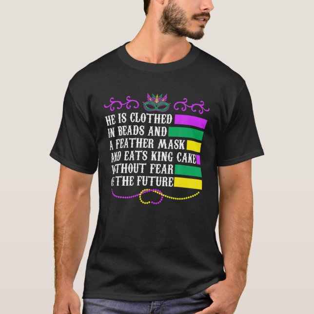 Camiseta Fechado Em Miçangas E Máscara De Penas Mardi Gras (Frente)