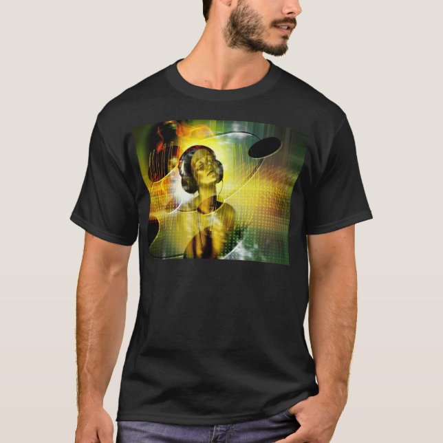 Camiseta Feche seus olhos e se renda à música (Frente)