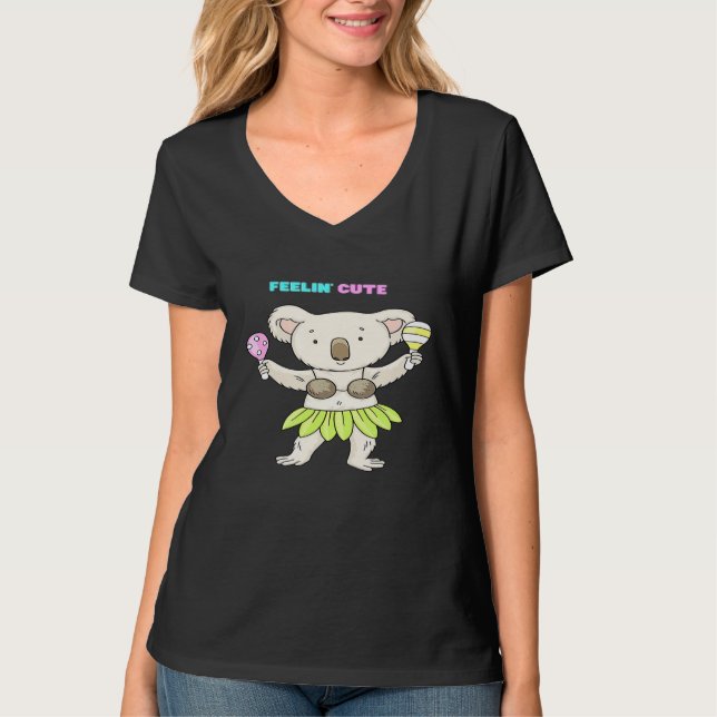 Camiseta Feelin Cute Koala Grass Skirt Hawaii Souvenir (Frente)