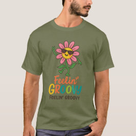 Camiseta Feelin’ Groovy Retro Flower  Basic Dark T-Shirt
