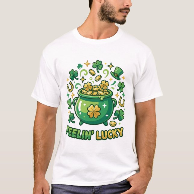 Camiseta Feelin’ Lucky Pot of Gold St. Patrick’s Day Shirt (Frente)
