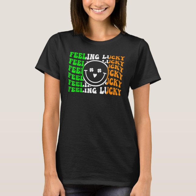Camiseta Feeling Lucky Irish Flag Shamrock Leaf St Patrick' (Frente)