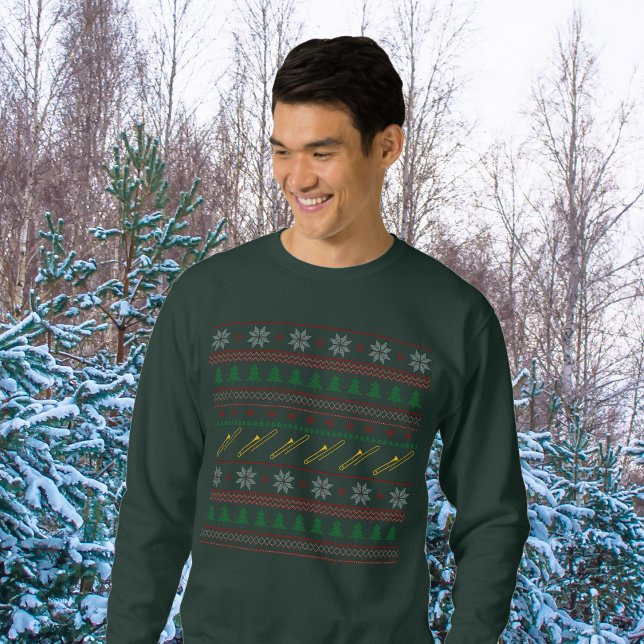 Camiseta Feia de Natal com Padrão de Trombone (Criador carregado)