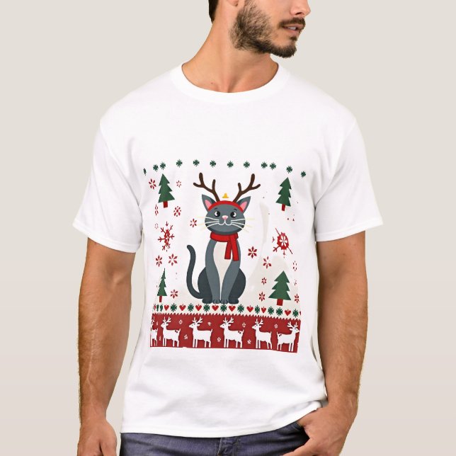 Camiseta Feia de Natal Gato Rena (Frente)