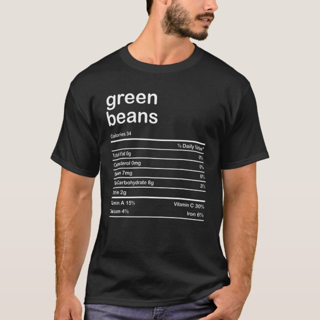 Camiseta Feijão Verde Fatos Nutricionais Folha de Cordas de (Frente)