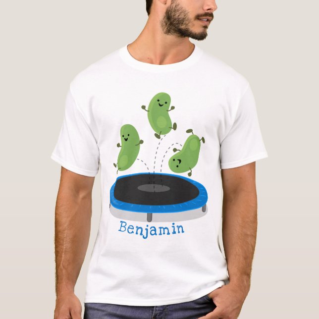 Camiseta Feijão verde-grão-branco em cartoon trampoline (Frente)