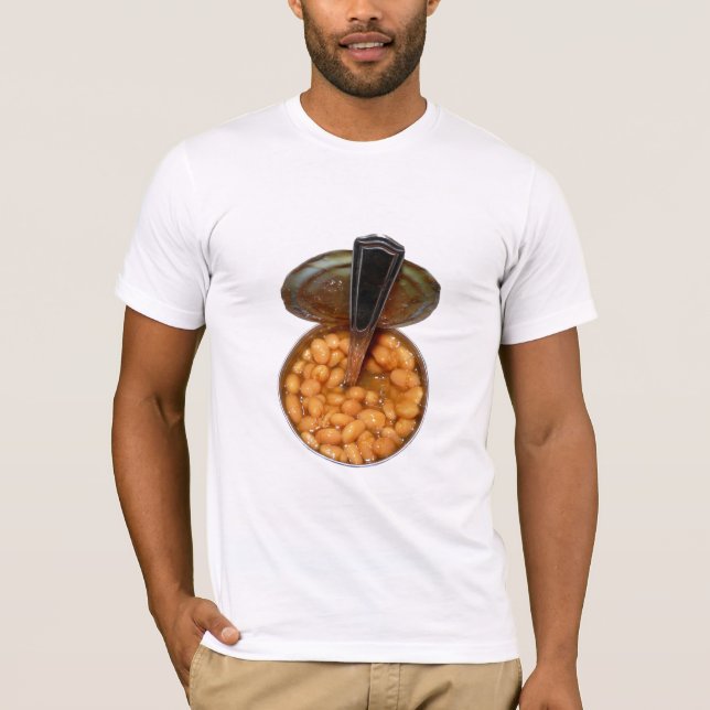 Camiseta Feijões cozidos na lata de lata com colher (Frente)