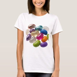 Camiseta Feijões de gelatina coloridos prateados em fundo p