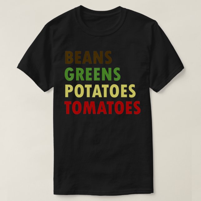Camiseta Feijões Verdes Batatas Tomates Ação de Graças (Frente do Design)