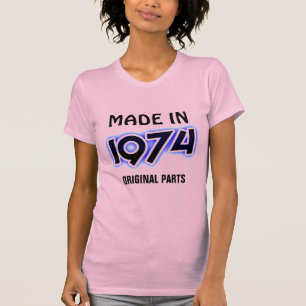 Camiseta "feita em 1974, peças originais"