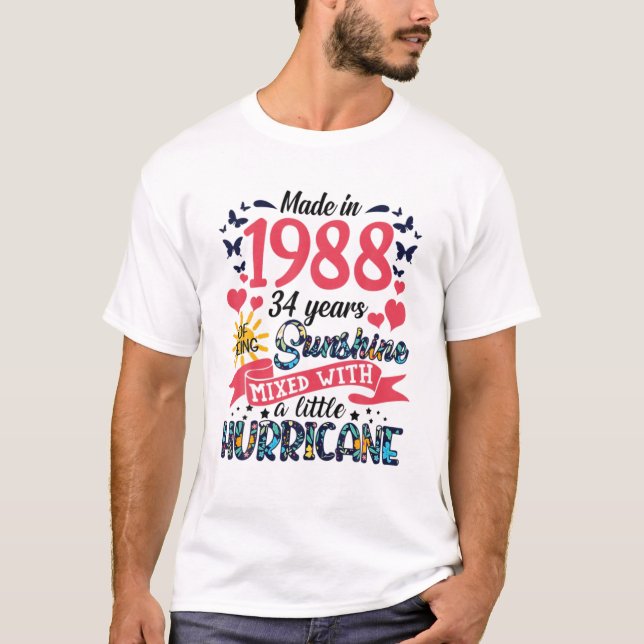 Camiseta Feita Em 1988, 34 Anos De Nascimento À Luz Do Sol (Frente)