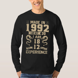 Camiseta Feita Em 1992, Não Tenho 30, Tenho 18 Anos Com 12