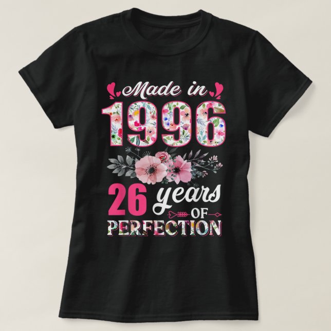 Camiseta Feita Em 1996, Presente De 26 Anos Com 26 Anos De  (Frente do Design)