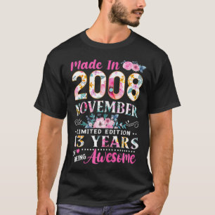 Camiseta Feita Em 2008 Novembro Aniversário De 13 Anos De S