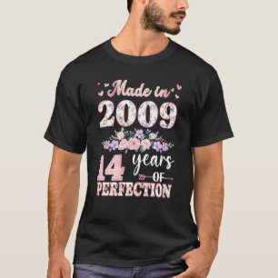 Camiseta Feita Em 2009 Para Aniversário De 14 Floral De 14 