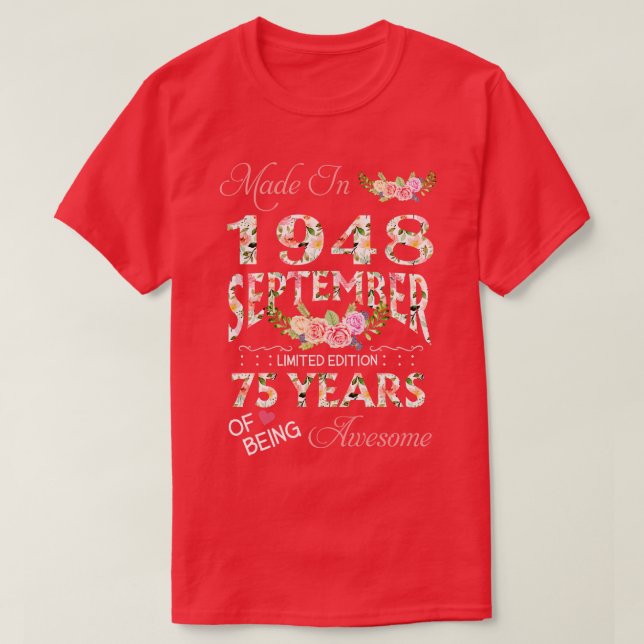 Camiseta Feita Em Dezembro De 1948 Com 75 Anos De Idade Flo (Frente do Design)