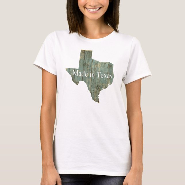 Camiseta Feita no Texas com T-shirt de madeira azul robusta (Frente)