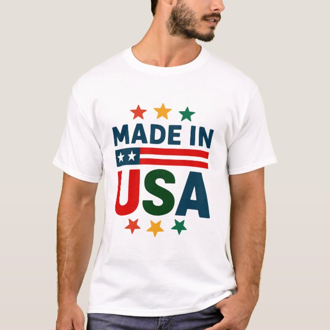 Camiseta Feita nos eua com design tipográfica patriótica (Frente)