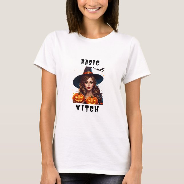 Camiseta Feiticeira Básica Halloween Spooky Engraçado (Frente)
