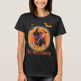 Camiseta Feiticeira-cão Rottweiller Halloween