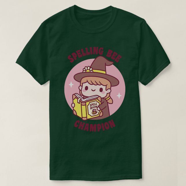 Camiseta Feiticeira com livro ortográfico campeão de abelha (Frente do Design)