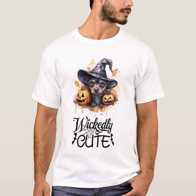 Camiseta Feiticeira Dachshund, Cute (Frente)