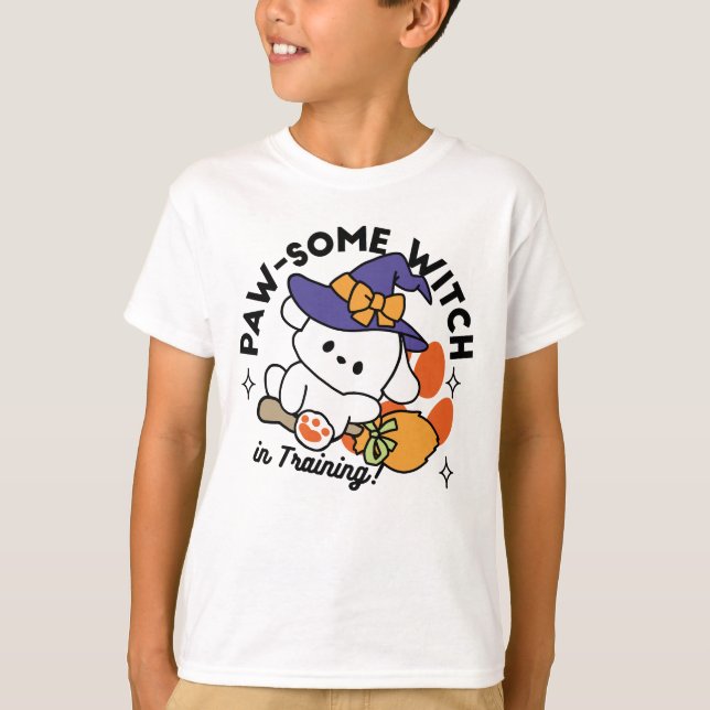 Camiseta Feiticeira de pata no treinamento - Cão de Hallowe (Frente)