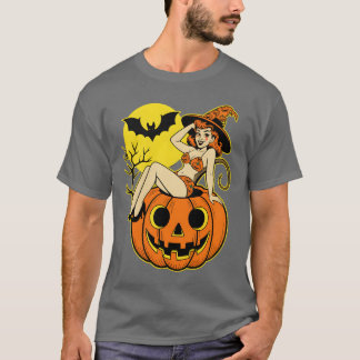 Camiseta Feiticeira de Pintura do Halloween na Abóbora