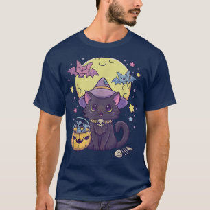 Camiseta Feiticeira Gótico Kawaii, Gato Negro Bonito,