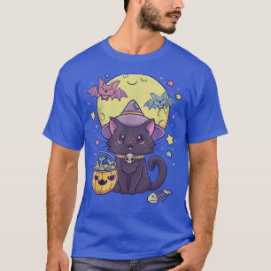 Camiseta Feiticeira Gótico Kawaii, Gato Negro Bonito,