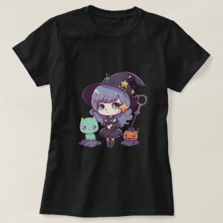 Camiseta Feiticeira Gótico Pastel e Teia do Halloween